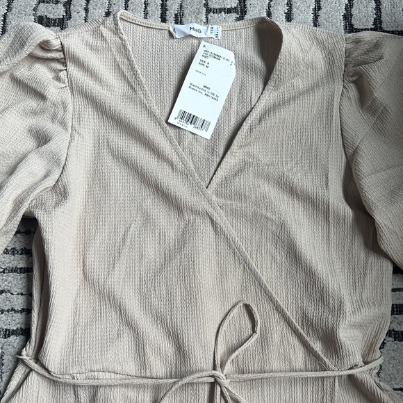 Mango Beige Puff Sleeve Mini Dress - Picture 2 of 3
